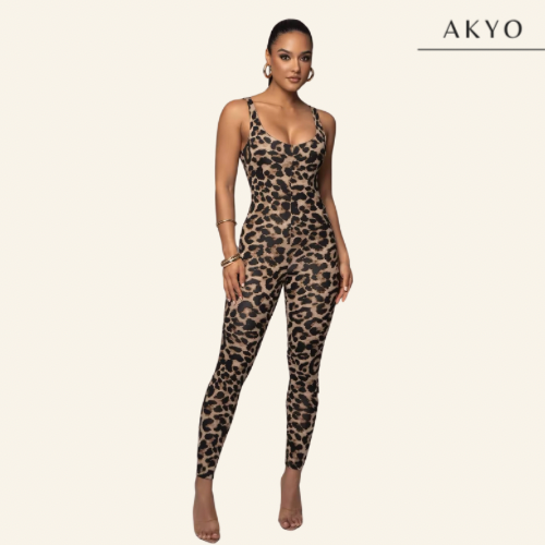 QUES mouwloze luipaard jumpsuit